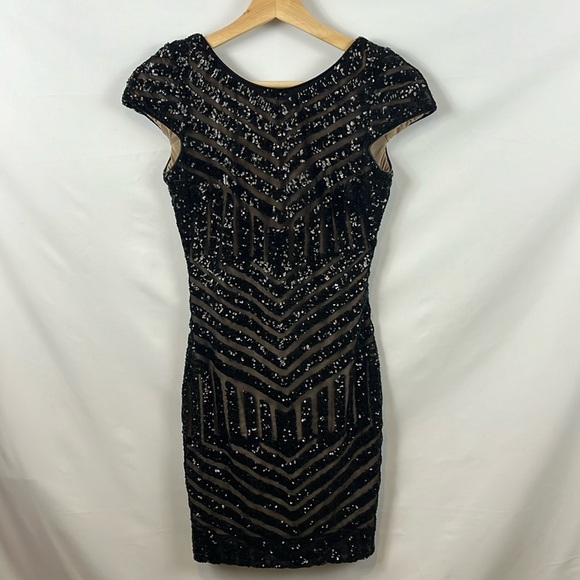Dress The Population Tabitha Black Sequin Cocktail Party Mini Dress Size S - Picture 5 of 13